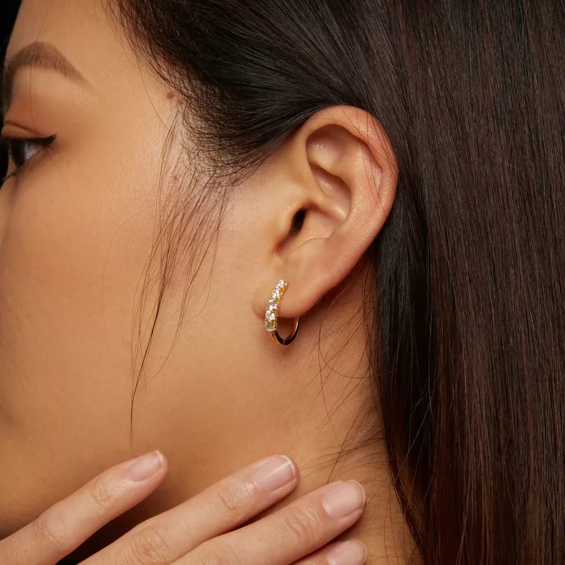 (imagen para) Aretes en forma de U con patrón de Moissanite de estilo Pandora - MSE011-B - Ver 7