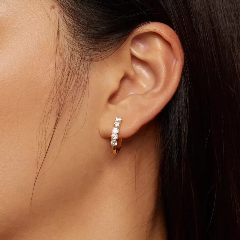 (imagen para) Aretes en forma de U con patrón de Moissanite de estilo Pandora - MSE011-B - Ver 8