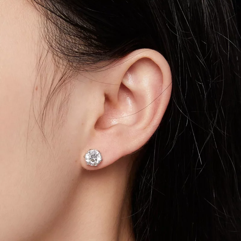 (imagen para) Aretes estilo Pandora de moissanita de 1 quilate - MSE020-L - Ver 4