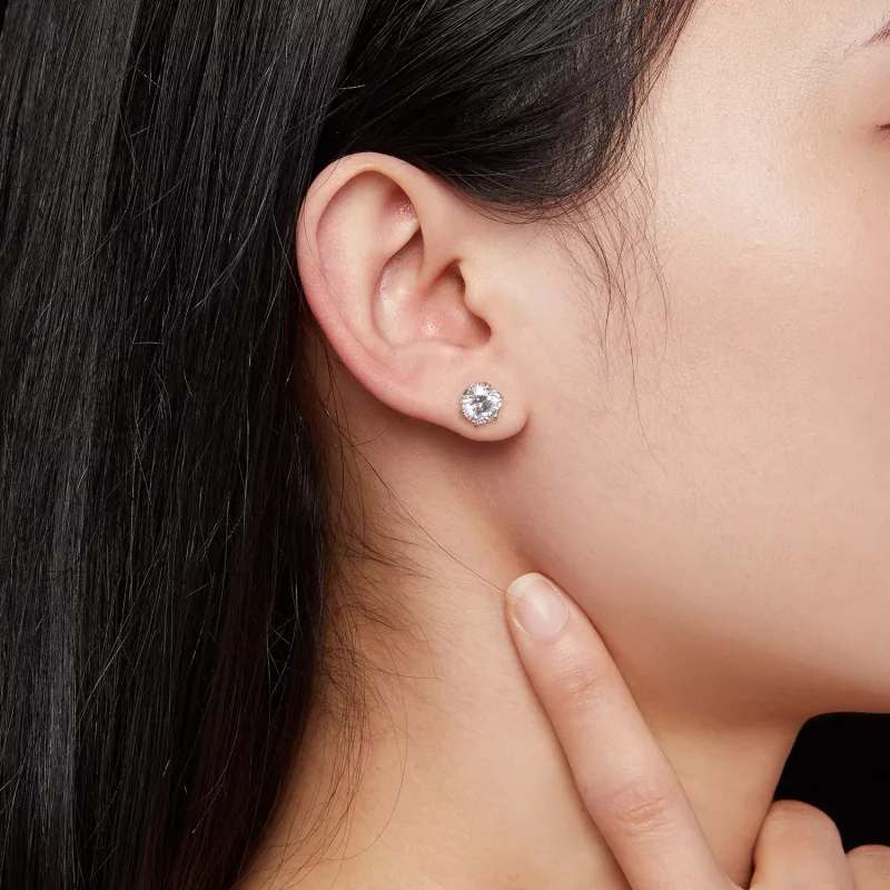(imagen para) Aretes estilo Pandora de moissanita de 1 quilate - MSE020-L - Ver 6