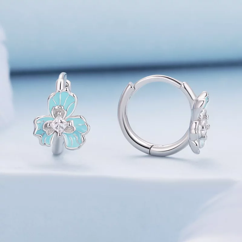 (imagen para) Aros de estilo Pandora con iris azul - BSE843 - Ver 2