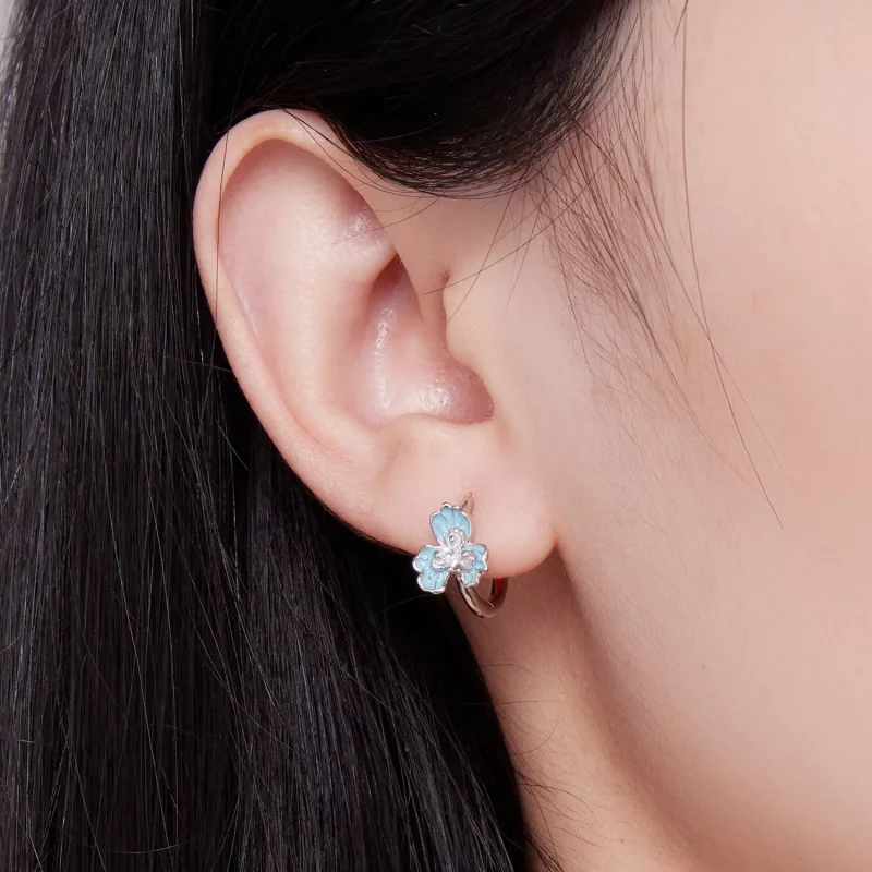 (imagen para) Aros de estilo Pandora con iris azul - BSE843 - Ver 5