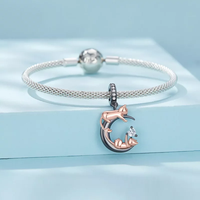 (imagen para) Colgante encanto estilo Pandora jugando con gatos - SCC2518 - Ver 3