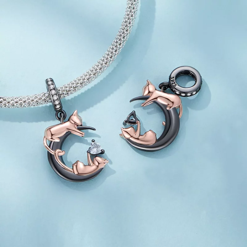(imagen para) Colgante encanto estilo Pandora jugando con gatos - SCC2518 - Ver 4