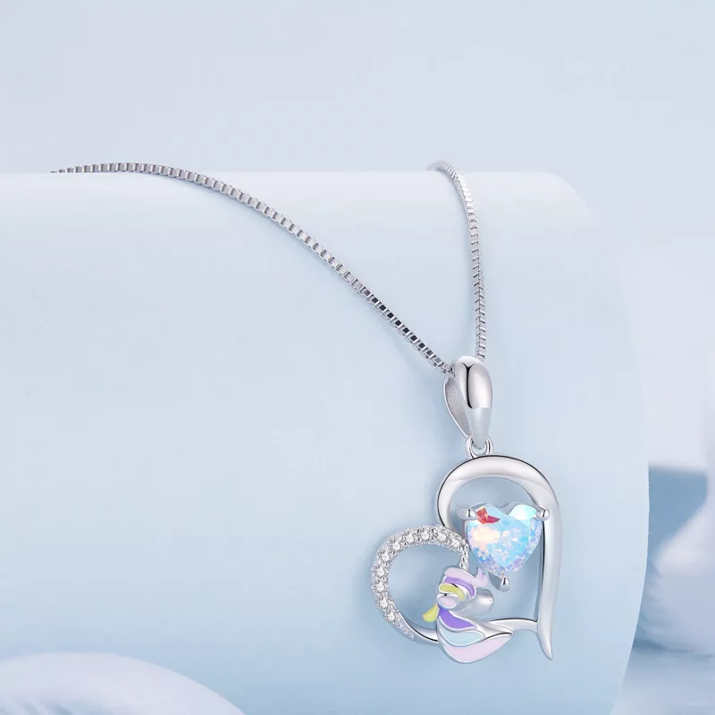 (imagen para) Collar de estilo Pandora con delicado corazón de unicornio - BSN328 - Ver 2