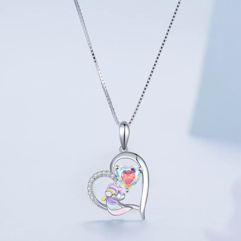 (imagen para) Collar de estilo Pandora con delicado corazón de unicornio - BSN328 - Ver 3