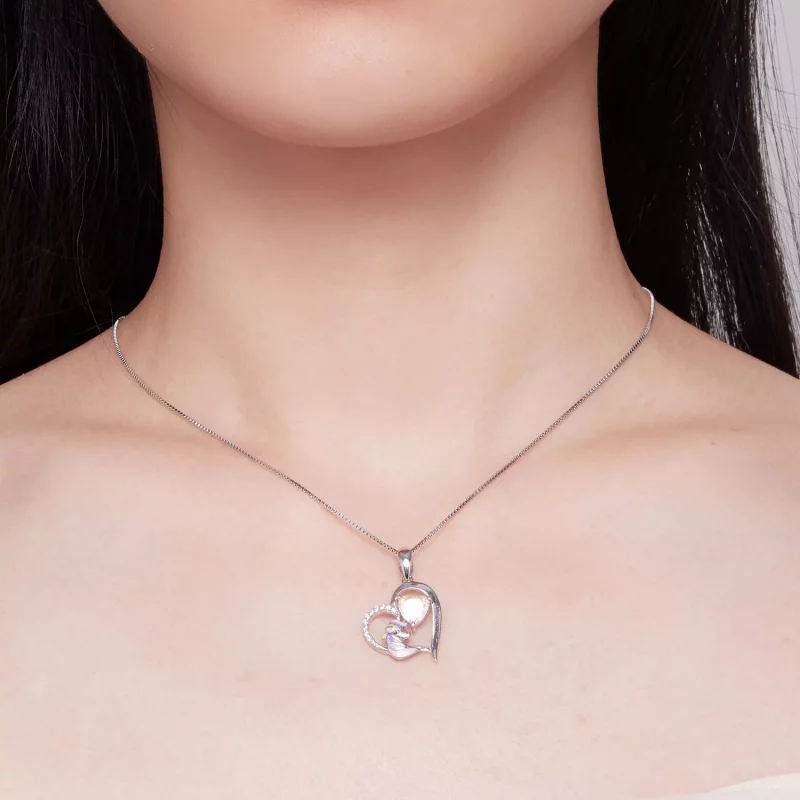 (imagen para) Collar de estilo Pandora con delicado corazón de unicornio - BSN328 - Ver 4