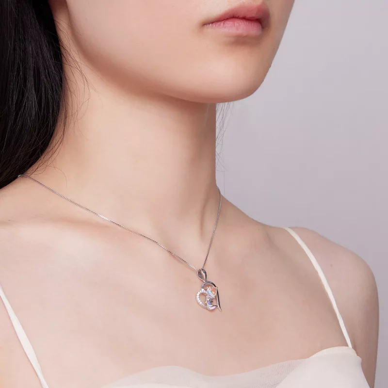 (imagen para) Collar de estilo Pandora con delicado corazón de unicornio - BSN328 - Ver 6