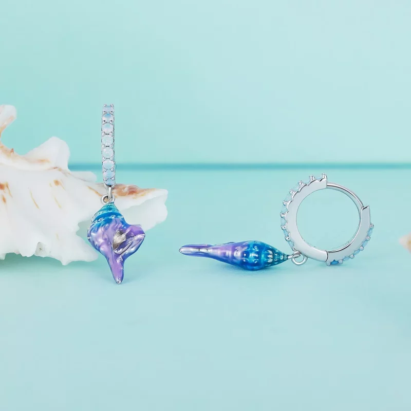 (imagen para) Estilo Pandora Dream Conch Aros Pendientes - BSE841 - Ver 2