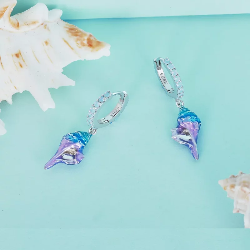 (imagen para) Estilo Pandora Dream Conch Aros Pendientes - BSE841 - Ver 3