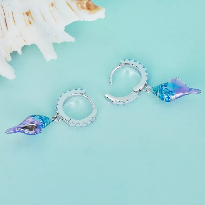 (imagen para) Estilo Pandora Dream Conch Aros Pendientes - BSE841 - Ver 4