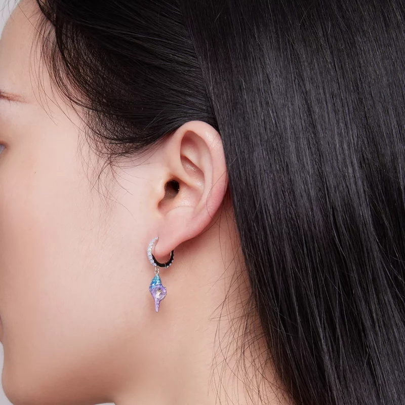 (imagen para) Estilo Pandora Dream Conch Aros Pendientes - BSE841 - Ver 5