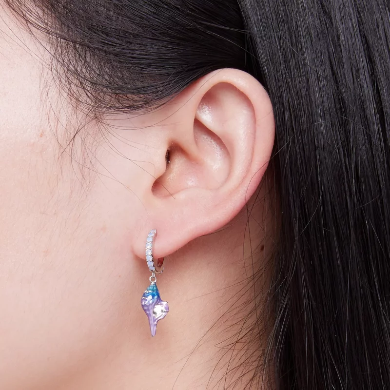 (imagen para) Estilo Pandora Dream Conch Aros Pendientes - BSE841 - Ver 7