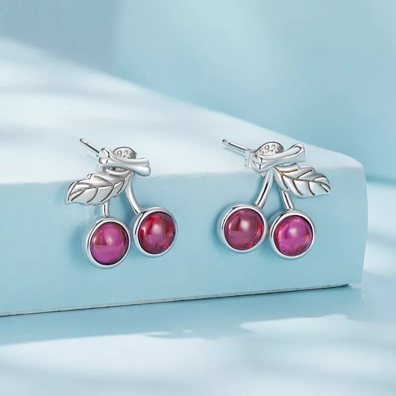 (imagen para) Estilo Pandora Pendientes de Botón de Cereza - SCE1604 - Ver 2