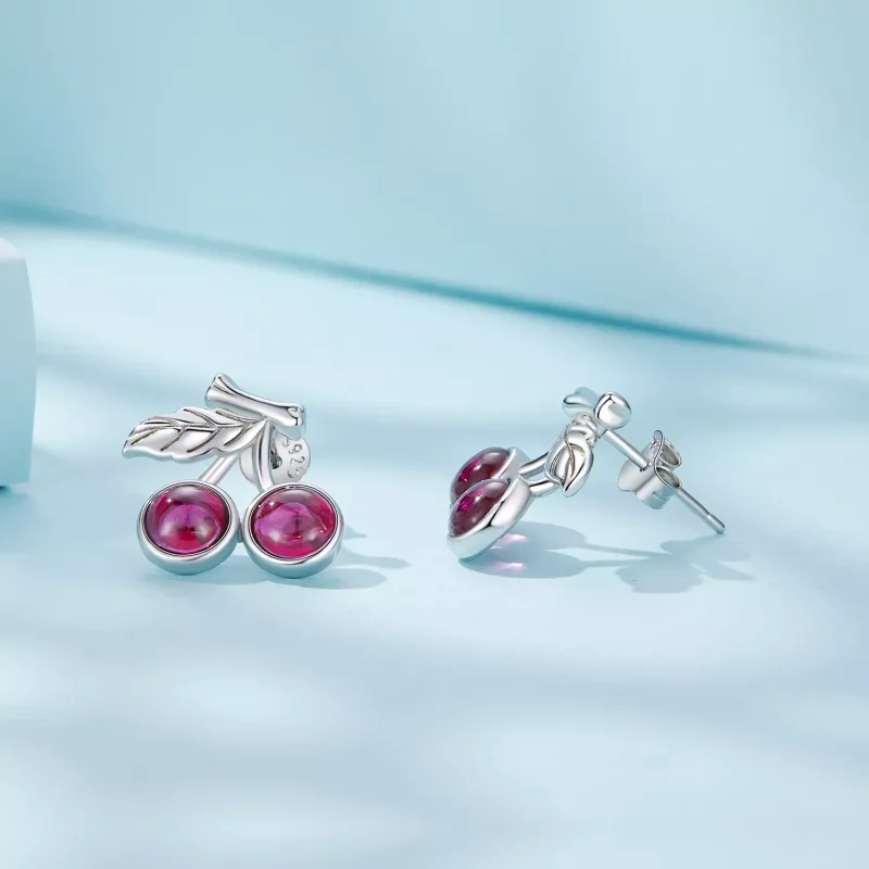 (imagen para) Estilo Pandora Pendientes de Botón de Cereza - SCE1604 - Ver 3
