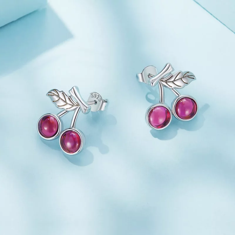 (imagen para) Estilo Pandora Pendientes de Botón de Cereza - SCE1604 - Ver 4