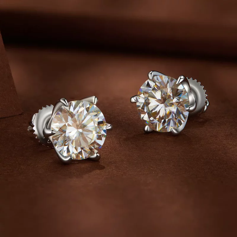 (imagen para) Estilo Pandora Pendientes de Tachuela de Moissanita de 2 Quilates - MSE021-L - Ver 3