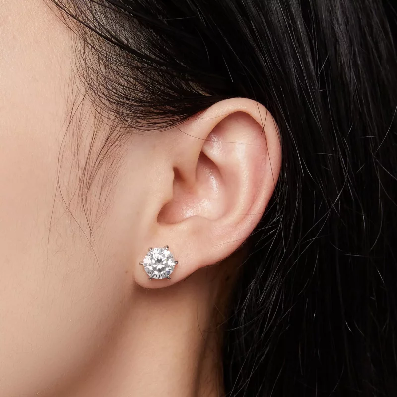 (imagen para) Estilo Pandora Pendientes de Tachuela de Moissanita de 2 Quilates - MSE021-L - Ver 4
