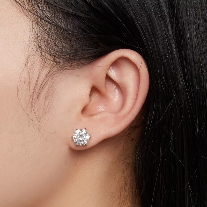 (imagen para) Estilo Pandora Pendientes de Tachuela de Moissanita de 2 Quilates - MSE021-L - Ver 5