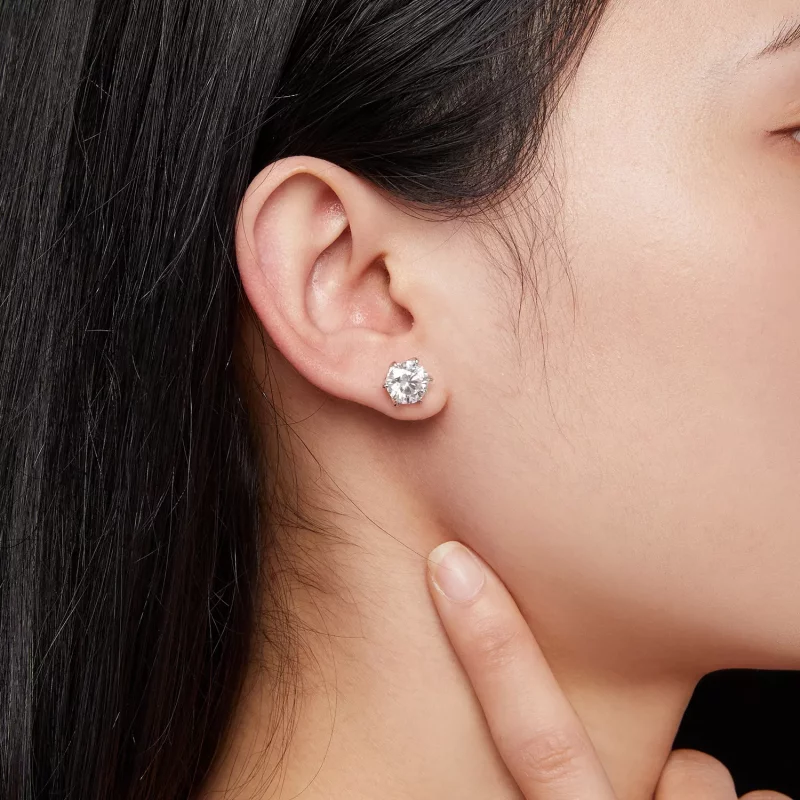 (imagen para) Estilo Pandora Pendientes de Tachuela de Moissanita de 2 Quilates - MSE021-L - Ver 6