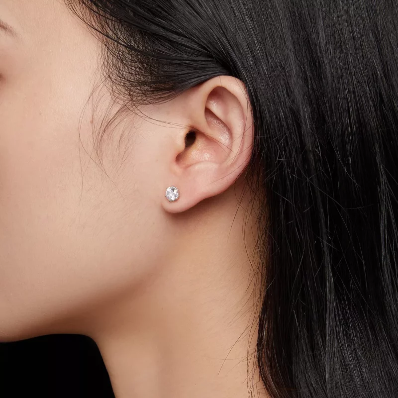 (imagen para) Estilo Pandora Pendientes de Tuerca de Moissanita de 0.5 Quilates - MSE020-S - Ver 5