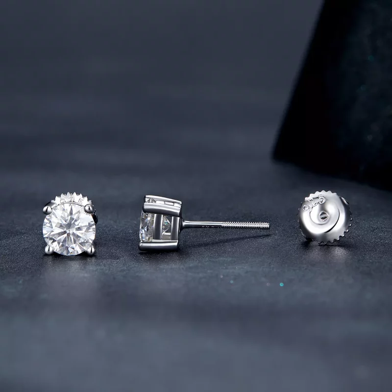 (imagen para) Estilo Pandora Un quilate Pendientes de estudio de Moissanita de cuatro garras - - Ver 3