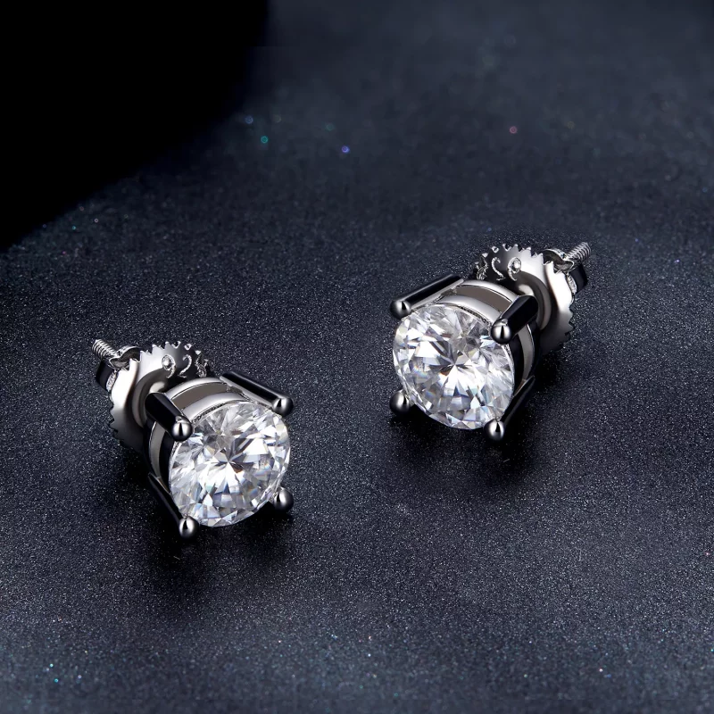 (imagen para) Estilo Pandora Un quilate Pendientes de estudio de Moissanita de cuatro garras - - Ver 4