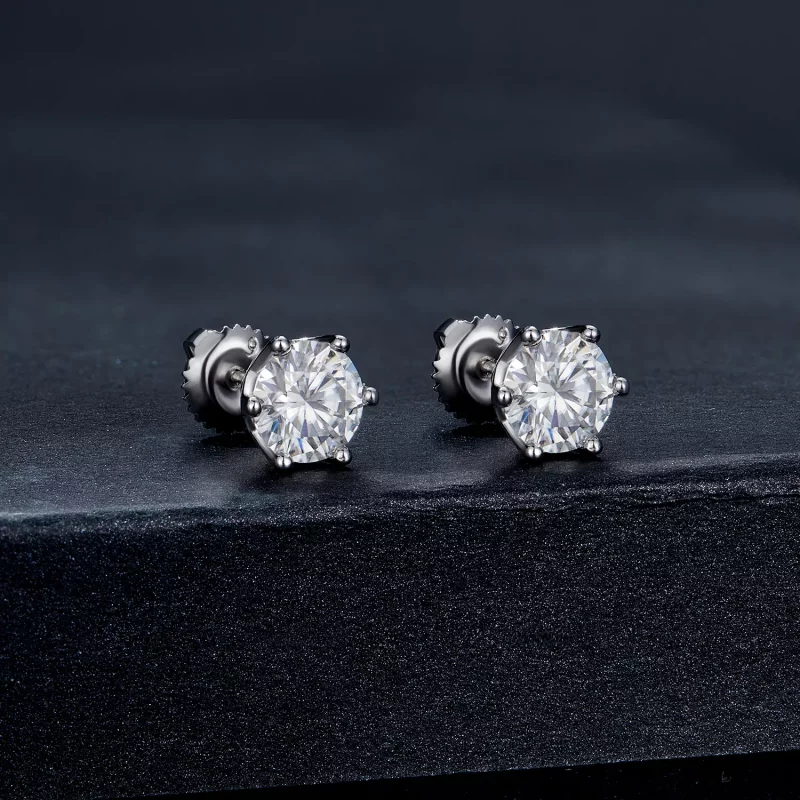 (imagen para) Estilo Pandora Un Quilate Pendientes de Estudio de Moissanita de Cuatro Garras - - Ver 2