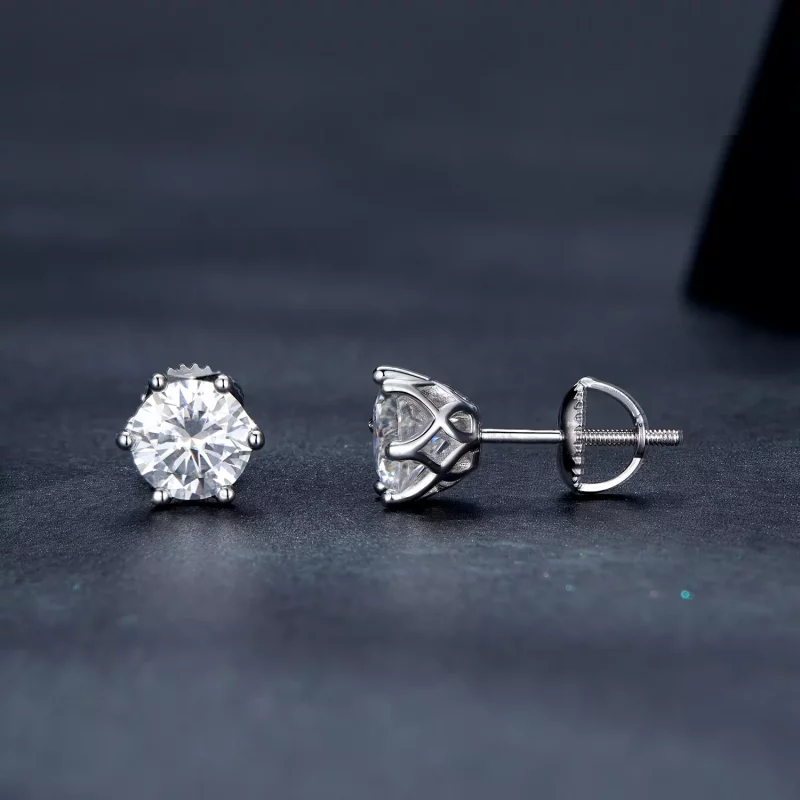 (imagen para) Estilo Pandora Un Quilate Pendientes de Estudio de Moissanita de Cuatro Garras - - Ver 3
