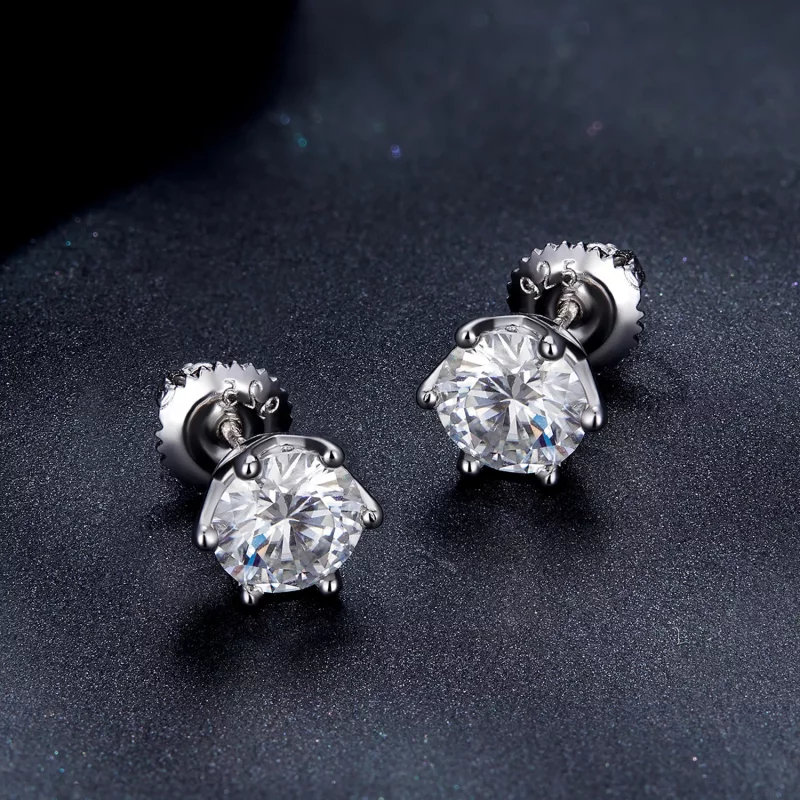 (imagen para) Estilo Pandora Un Quilate Pendientes de Estudio de Moissanita de Cuatro Garras - - Ver 4