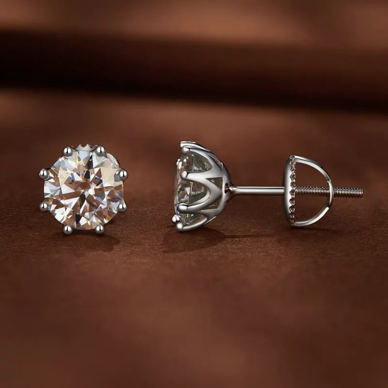 (imagen para) Estos aretes de botón estilo Pandora con 1 quilate de Moissanita - MSE019-L - Ver 2