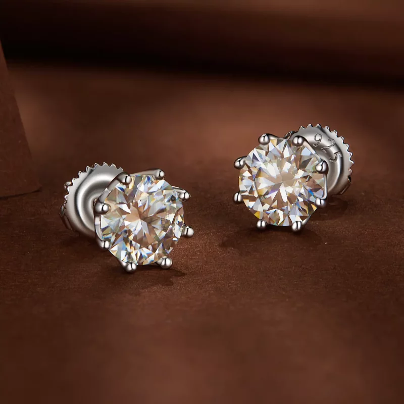 (imagen para) Estos aretes de botón estilo Pandora con 1 quilate de Moissanita - MSE019-L - Ver 3