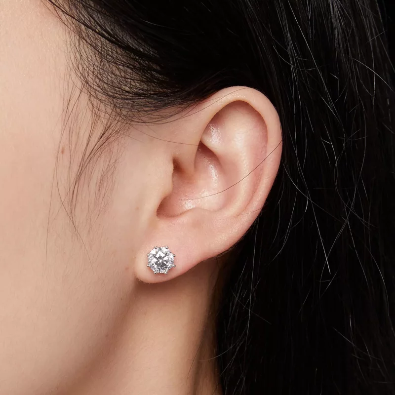 (imagen para) Estos aretes de botón estilo Pandora con 1 quilate de Moissanita - MSE019-L - Ver 4