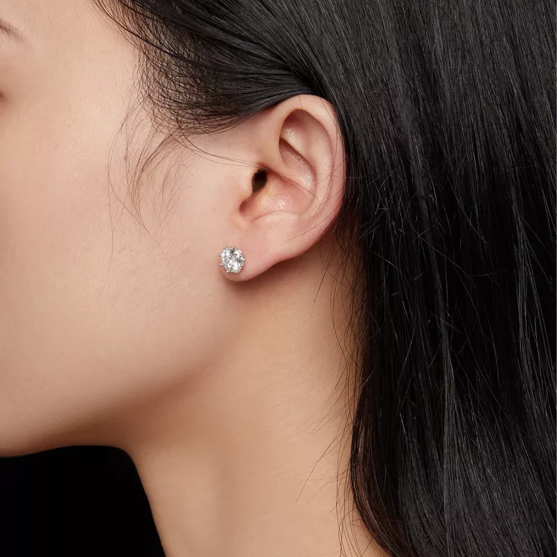 (imagen para) Estos aretes de botón estilo Pandora con 1 quilate de Moissanita - MSE019-L - Ver 5
