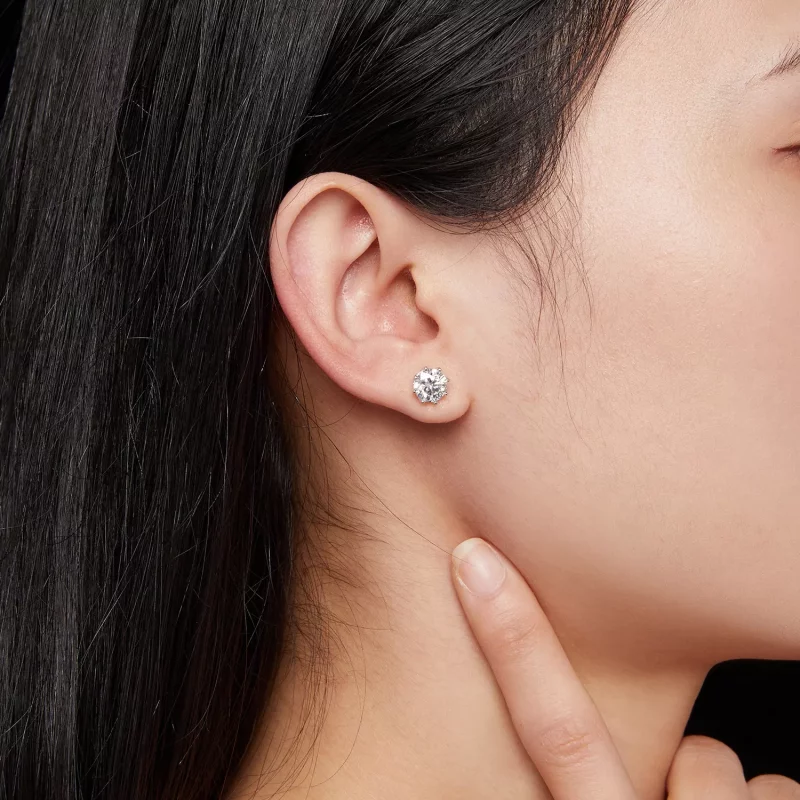 (imagen para) Estos aretes de botón estilo Pandora con 1 quilate de Moissanita - MSE019-L - Ver 6