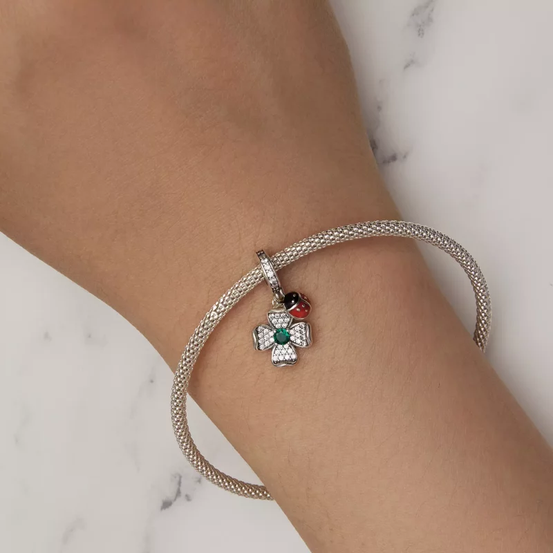 (imagen para) Pendiente encanto estilo Pandora con trébol de la suerte y mariquita - SCC2523 - Ver 6