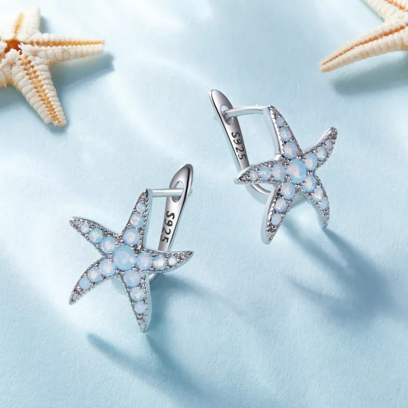 (imagen para) Pendientes con aros estilo Pandora con estrellas de mar - BSE840 - Ver 2