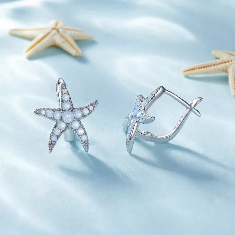 (imagen para) Pendientes con aros estilo Pandora con estrellas de mar - BSE840 - Ver 3