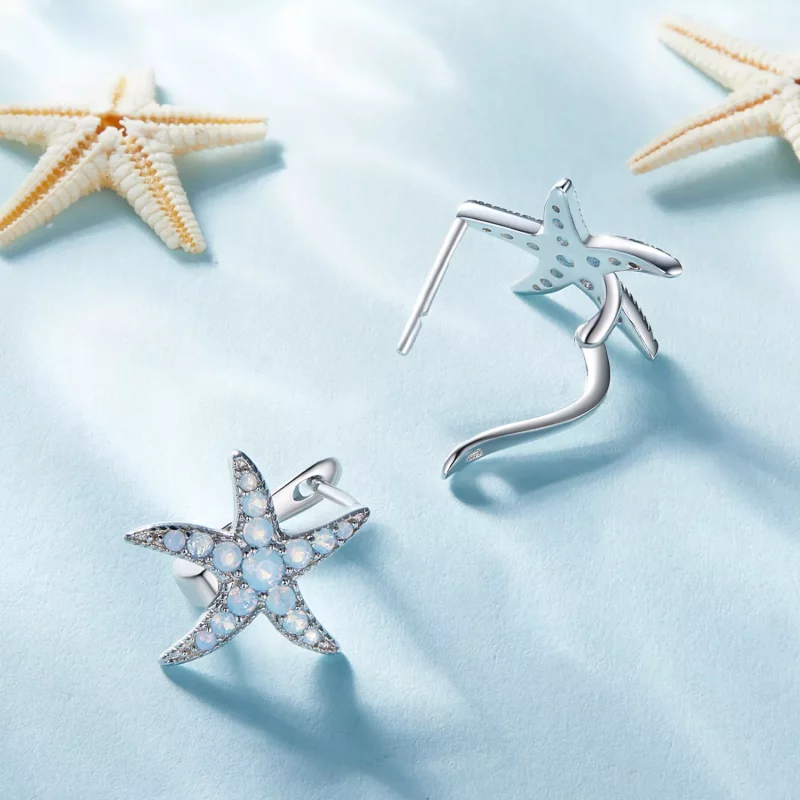 (imagen para) Pendientes con aros estilo Pandora con estrellas de mar - BSE840 - Ver 4