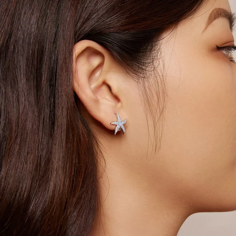(imagen para) Pendientes con aros estilo Pandora con estrellas de mar - BSE840 - Ver 5
