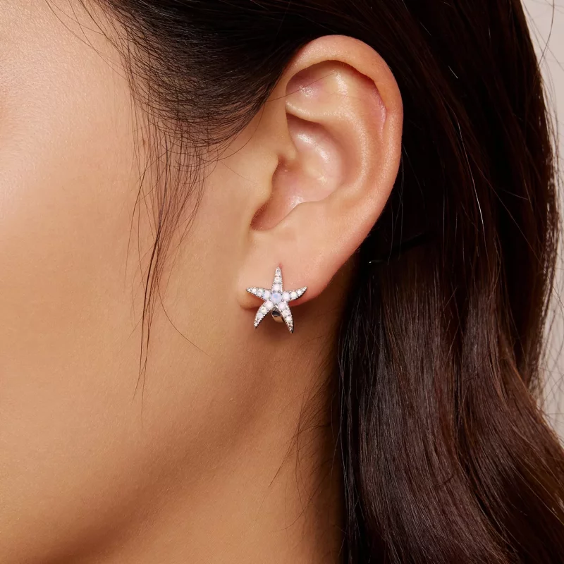 (imagen para) Pendientes con aros estilo Pandora con estrellas de mar - BSE840 - Ver 7