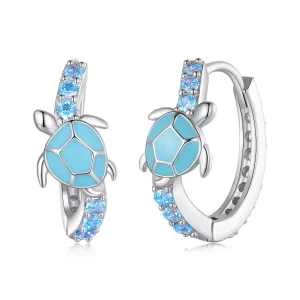 (imagen para) Pendientes de aro con diseño de tortuga marina estilo Pandora - SCE1596