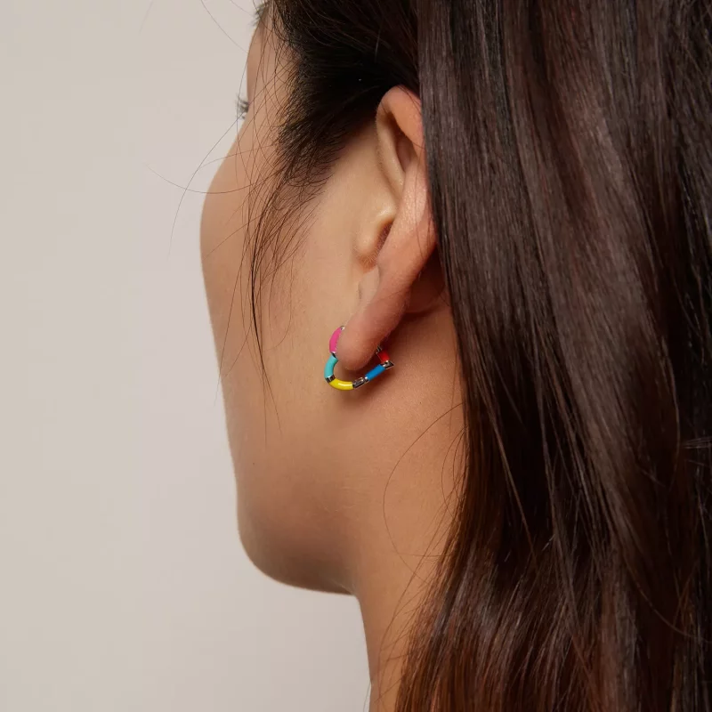 (imagen para) Pendientes de Aros con Corazón Arcoíris de Estilo Pandora - SCE1607 - Ver 5
