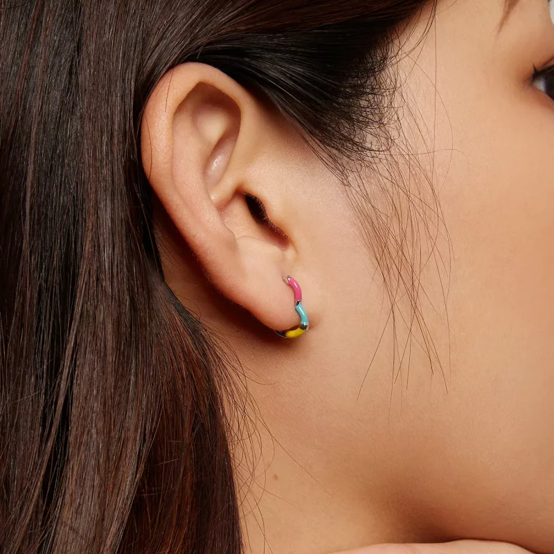 (imagen para) Pendientes de Aros con Corazón Arcoíris de Estilo Pandora - SCE1607 - Ver 7