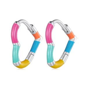 Pendientes de Aros con Corazón Arcoíris de Estilo Pandora - SCE1607 (imagen para) Pendientes de Aros con Corazón Arcoíris de Estilo Pandora - SCE1607