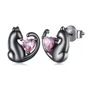 Pendientes de botón con diseño de gato negro al estilo Pandora - SCE1591-D (imagen para) Pendientes de botón con diseño de gato negro al estilo Pandora - SCE1591-D