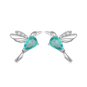 Pendientes de botón con diseño estilo Pandora de colibrí - BSE849 (imagen para) Pendientes de botón con diseño estilo Pandora de colibrí - BSE849