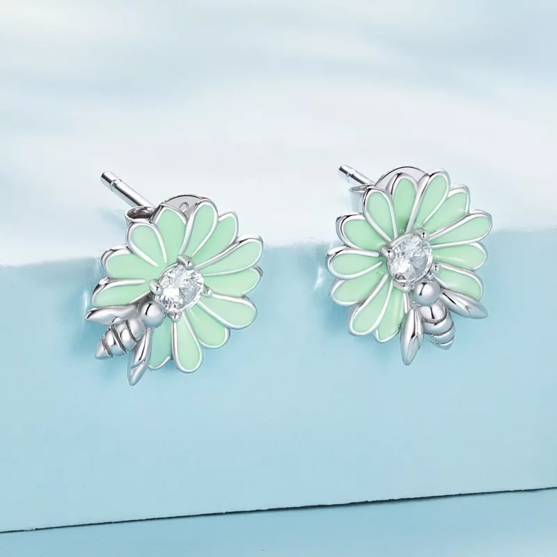 (imagen para) Pendientes de botón estilo Pandora con abeja y margarita - SCE1598 - Ver 2