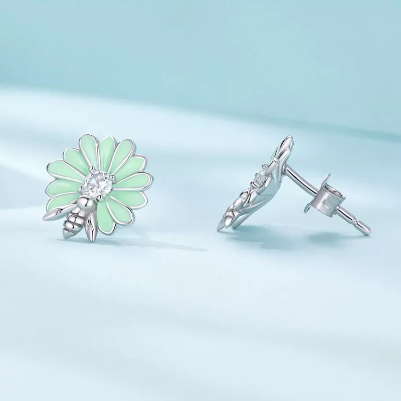 (imagen para) Pendientes de botón estilo Pandora con abeja y margarita - SCE1598 - Ver 3