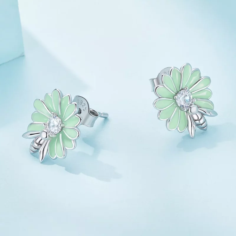 (imagen para) Pendientes de botón estilo Pandora con abeja y margarita - SCE1598 - Ver 4